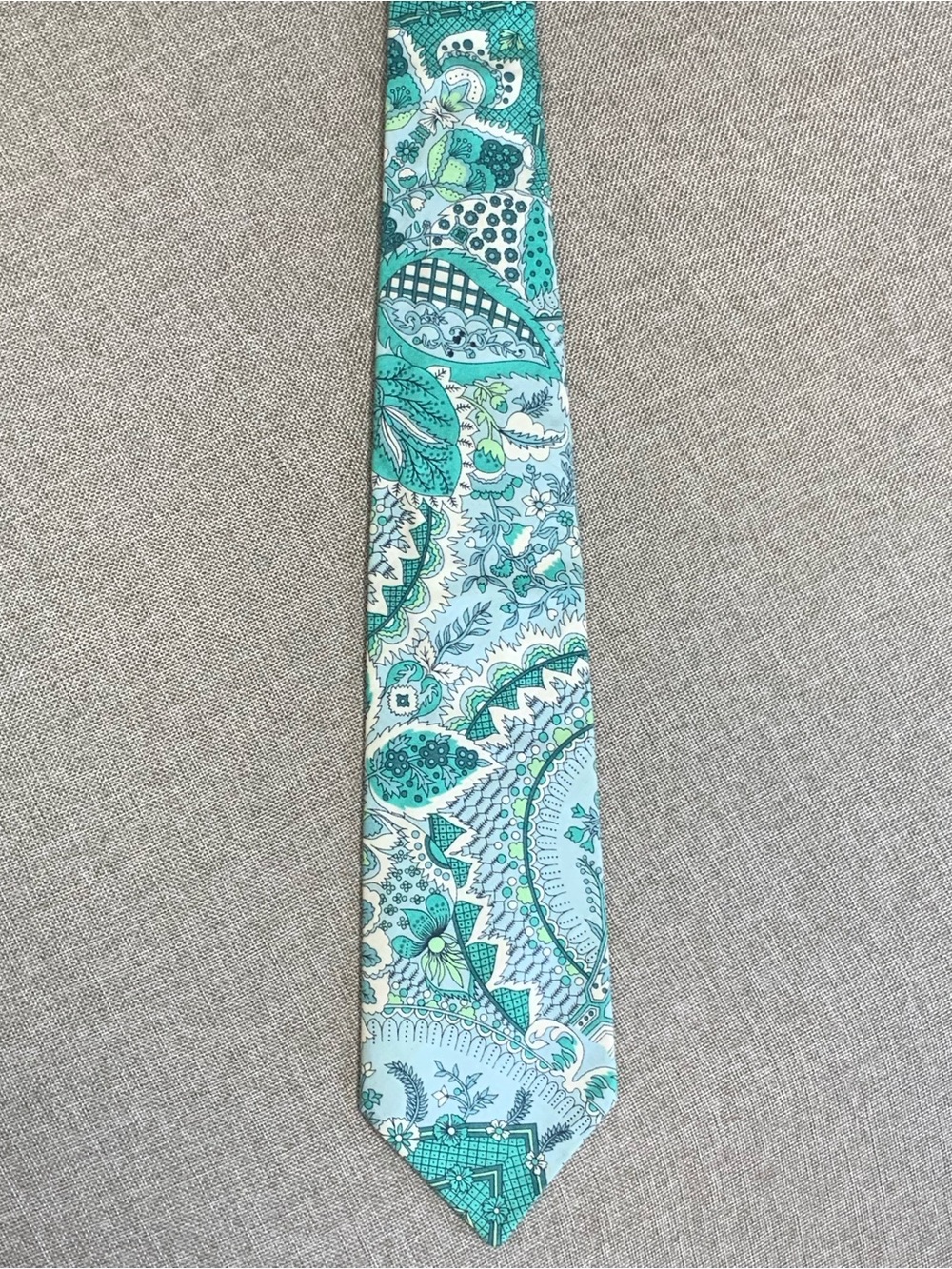 Pastel Teal Paisley Cotton Look Tie - Picture 2 of 5